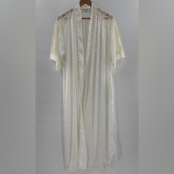 Christian Dior Vintage Ethereal Lace Trimmed Floral Printed Made USA Robe Small - Picture 2 of 15